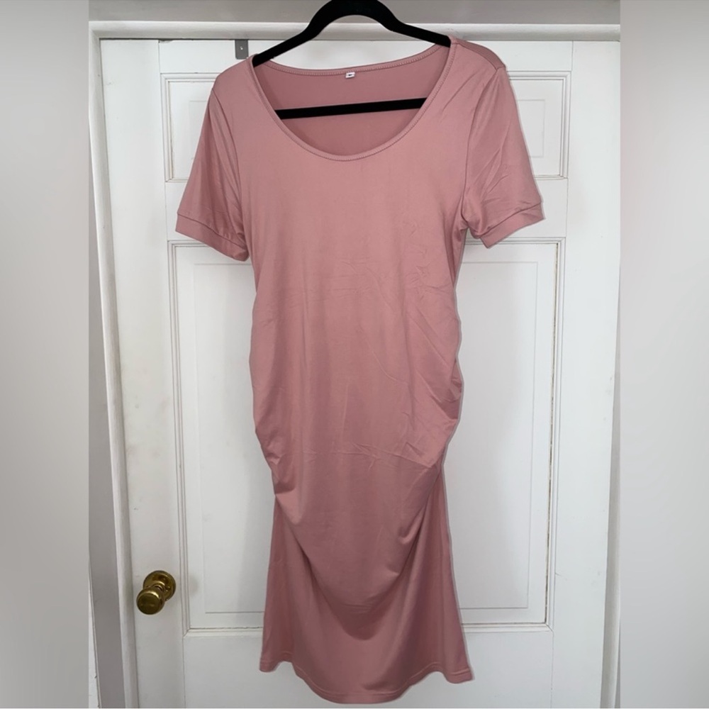 Pink Short Sleeve Maternity Dress